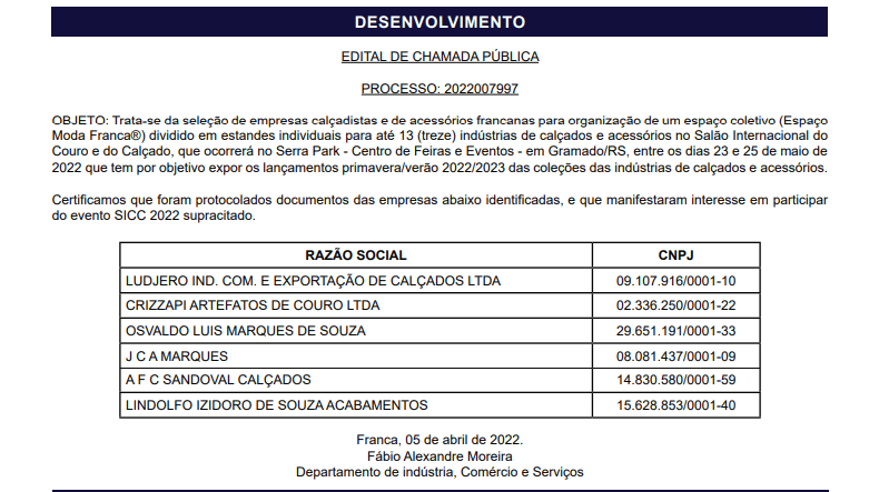 chamada desenvolvimento